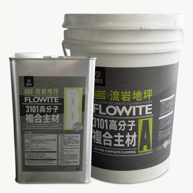 流岩 3101 高分子複合主材包裝,A 劑為白色塑膠提桶、B 劑為方形鐵罐