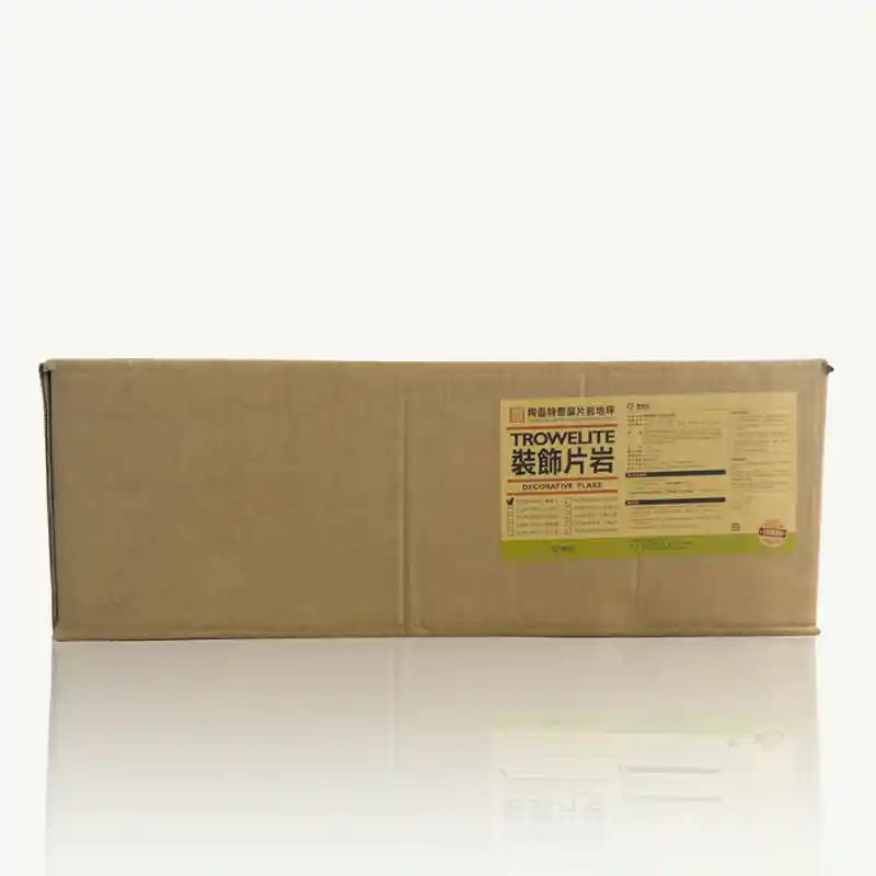 陶磊特裝飾片岩包裝，貼有產品標籤的牛皮紙箱